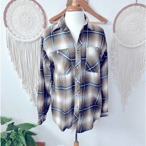 AW Outfitters brown and green plaid heavy button up shirt men’s large